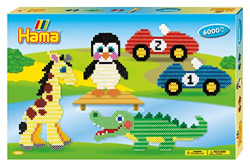 Hama 3036 - Geschenkpackung Tiere und Autos, ca. 6000 Perlen, 2 Stiftplatten und Zubehör von Hama