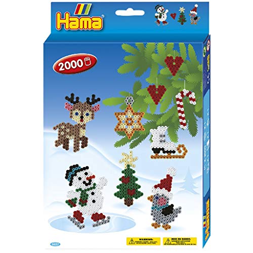 Hama Perlen 3437 Geschenk-Set Weihnachten mit ca. 2.000 bunten Midi Bügelperlen, eine sechseckige Stiftplatte, inkl. Bügelpapier und Motivvorlage, kreativer Bastelspaß für Groß und Klein von HAMA