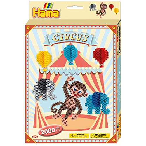 Hama Perlen 3442 Geschenk-Set Zirkus mit ca. 2.000 bunten Midi Bügelperlen mit Durchmesser 5 mm, Stiftplatte, inkl. Bügelpapier, kreativer Bastelspaß für Groß und Klein von hama-perlen