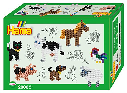 Hama Perlen 3509 Geschenk-Set Bauernhoftiere mit ca. 2.000 bunten Midi Bügelperlen mit Durchmesser 5 mm, Motivvorlage und Stiftplatte, inkl. Bügelpapier, kreativer Bastelspaß für Groß und Klein von Hama