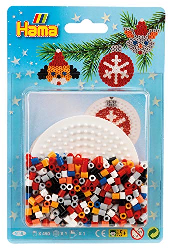 Hama Perlen 4118 Kleines Set Weihnachten mit ca. 450 bunten Midi Bügelperlen mit Durchmesser 5 mm, Stiftplatte, inkl. Bügelpapier, kreativer Bastelspaß für Groß und Klein von Hama