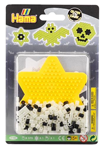 Hama Perlen 4180 Kleines Set Grusel Glow in the dark mit ca. 375 leuchtende Midi Bügelperlen mit Durchmesser 5 mm, Stiftplatten, inkl. Bügelpapier, kreativer Bastelspaß für Groß und Klein von Hama