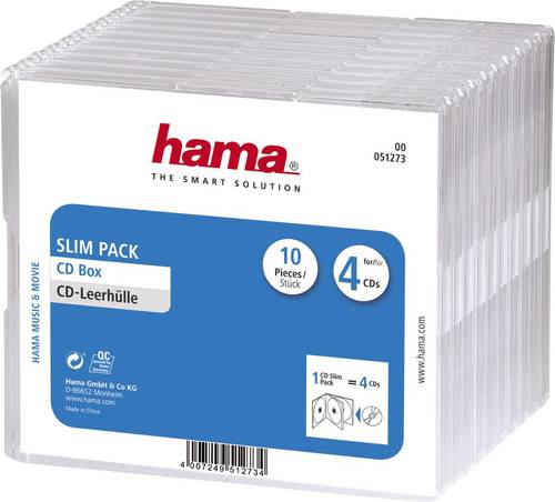 Hama CD Hülle Slim 00051273 4 CDs/DVDs/Blu-rays Transparent Polystyrol 10St. von Hama