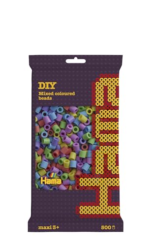 Hama Perlen 8471 Bügelperlen Beutel mit ca. 500 bunten Maxi Bastelperlen mit Durchmesser 10 mm im Pastellmix, kreativer Bastelspaß für Groß und Klein von HAMA