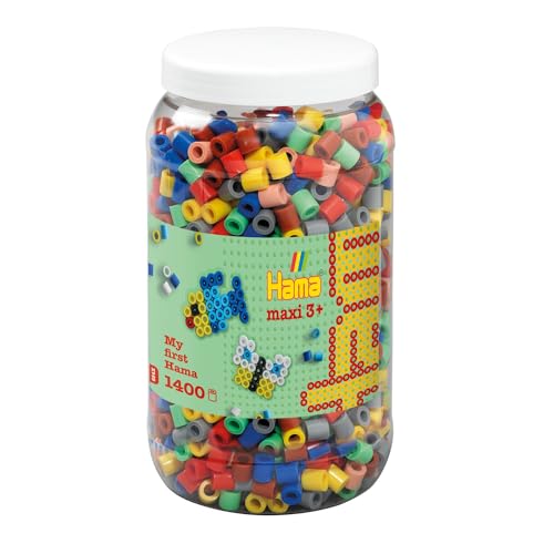 Hama Perlen 8543 Bügelperlen Dose mit ca. 1.400 bunten Maxi Bastelperlen mit Durchmesser 10 mm im Volltonmix 2, kreativer Bastelspaß für Groß und Klein von Hama