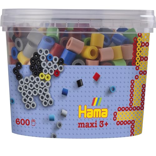 Hama Perlen 8573 Bügelperlen Dose mit ca. 600 bunte Maxi Bastelperlen mit Durchmesser 10 mm im Volltonmix 2, kreativer Bastelspaß für Groß und Klein von Hama