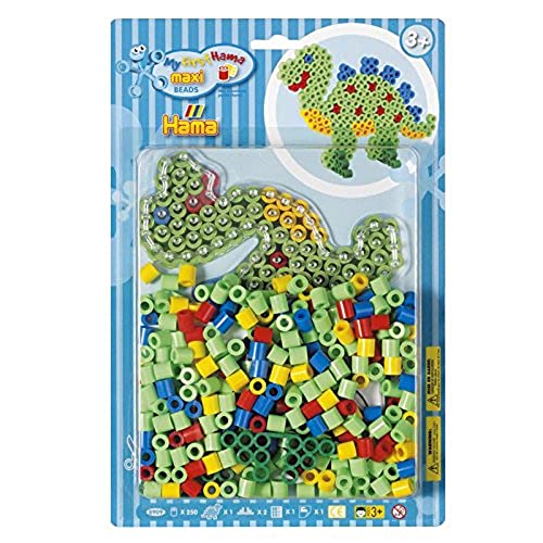 Hama Perlen 8909 Set Dinosaurier mit ca. 250 bunten Maxi Bügelperlen mit Durchmesser 10 mm, Stiftplatte, inkl. Bügelpapier, kreativer Bastelspaß für Groß und Klein, Farbenfroh von Hama