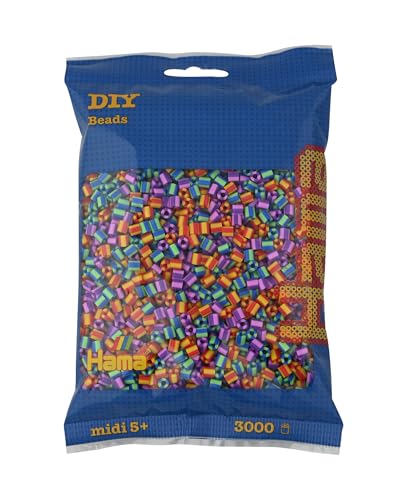 Hama Perlen 201-92 Bügelperlen Beutel mit ca. 3.000 bunten Midi Bastelperlen mit Durchmesser 5 mm im Mix gestreift, kreativer Bastelspaß für Groß und Klein von Hama