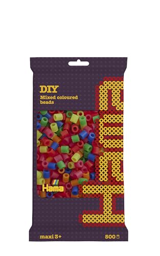 Hama 8472 - Bügelperlen Maxi, ca. 500 Stück in verschiedenen Neon Farben von HAMA