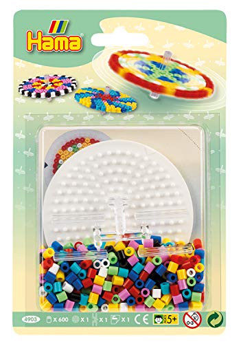 Hama Perlen 4903 Set Kreisel mit ca. 600 bunten Midi Bügelperlen mit Durchmesser 5 mm, Stiftplatte, Verbinder, inkl. Bügelpapier, kreativer Bastelspaß für Groß und Klein von Hama Perlen