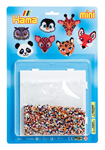 Hama Perlen 5611 Set Tiere mit ca. 5.000 bunten Mini Bügelperlen mit Durchmesser 2,5 mm, Stiftplatte, inkl. Bügelpapier, kreativer Bastelspaß für Groß und Klein von Hama Perlen