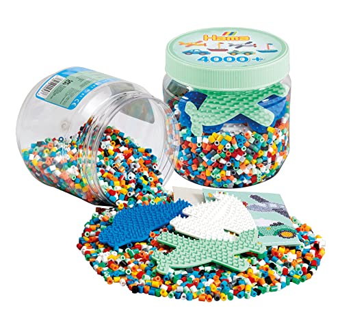 Hama Perlen 2053 Bügelperlen-Dose Fahrzeuge mit ca. 4.000 bunten Midi Bastelperlen mit Durchmesser 5 mm im Farben Mix, 3 Stiftplatten, kreativer Bastelspaß für Kinder und Jugendliche von Hama