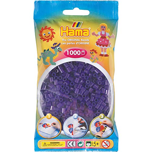 Hama Perlen 207-24 - Perlenbeutel 1000 Stück transparent/lila von Hama
