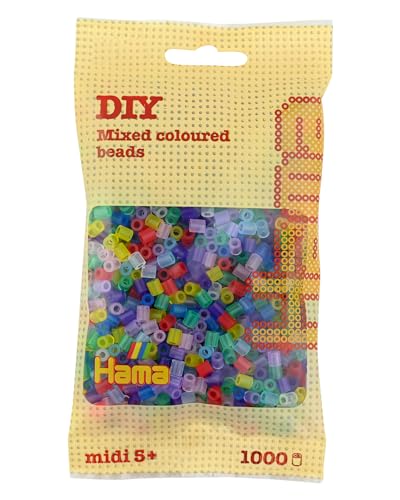 Hama Perlen 207-53 Bügelperlen Beutel mit ca. 1.000 bunten Midi Bastelperlen mit Durchmesser 5 mm im Transparent Mix, kreativer Bastelspaß für Groß und Klein Hama Perlen 207-53 Bügelperlen Beutel mit ca. 1.000 bunten Midi Bastelperlen mit Durchmesser 5 mm im Transparent Mix, kreativer Bastelspaß für Groß und Klein von Hama