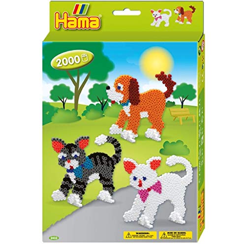 Hama Perlen 3433 Geschenk-Set Hund und Katze mit ca. 2.000 bunten Midi Bügelperlen mit Durchmesser 5 mm, 2 Stiftplatten, inkl. Bügelpapier, kreativer Bastelspaß für Groß und Klein von Hama