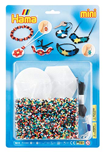 Hama Perlen 5615 Set Schmuck mit ca. 5.000 bunten Mini Bügelperlen mit Durchmesser 2,5 mm, Motivvorlage und 2 Stiftplatten, inkl. Bügelpapier, kreativer Bastelspaß für Groß und Klein von Hama