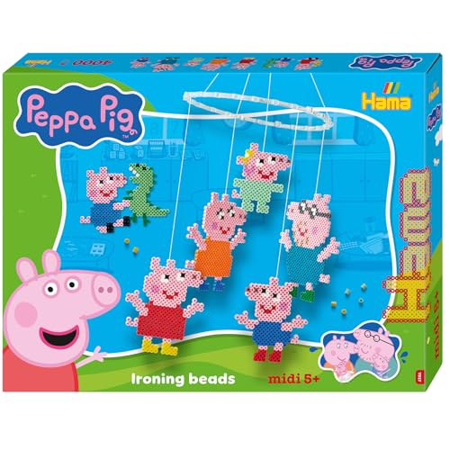 Hama Perlen 7917 Peppa Wutz & Schwester, große Geschenkpackung mit 4000 Midi-Perlen, 2 Stiftplatten, Motivvorlage, Bügelpapier, Anleitung und Mobile-Ring, Bastelspaß für Groß und Klein Hama Perlen 7917 Peppa Wutz & Schwester, große Geschenkpackung mit 4000 Midi-Perlen, 2 Stiftplatten, Motivvorlage, Bügelpapier, Anleitung und Mobile-Ring, Bastelspaß für Groß und Klein von Hama