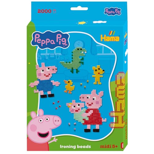 Hama Perlen 7976 Peppa Wutz & Schwester, kleine Geschenkpackung mit 2000 Midi-Perlen, transparente Stiftplatte, Motivvorlage, Bügelpapier und Anleitung, Bastelspaß für Groß und Klein Hama Perlen 7976 Peppa Wutz & Schwester, kleine Geschenkpackung mit 2000 Midi-Perlen, transparente Stiftplatte, Motivvorlage, Bügelpapier und Anleitung, Bastelspaß für Groß und Klein von Hama
