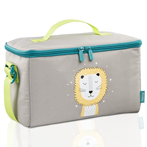 Hama Tasche für Hörspielbox und Zubehör „Lucky Lion“ (Transporttasche aus recyceltem PET für Starterset, Figuren, Kopfhörer, Ladestation, mit Tragegriff und Schultergurt, wasserabweisend) Grau/Grün von Hama