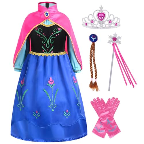 Hamanasu Kleid Anna Eiskönigin Mädchen Verkleidung Prinzessin Anna Kostüm mit Umhang, Zubehör für Geburtstag Party Karneval Halloween Cosplay 2-3 Jahre BBG 100 von Hamanasu