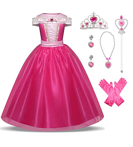 Hamanasu Aurora-Prinzessin-Kostüm für Mädchen, Dornröschen, Verkleidung mit Zubehör, Rose 01, 4–5 Jahre / 120 von Hamanasu