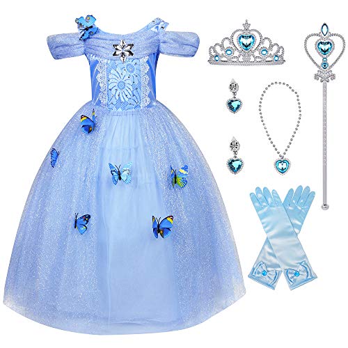 Hamanasu Mädchen Prinzessin Kostüm Aschenputtel Kleid Schmetterling Verrücktes Kleid Partei Kostüm(Blau01-110) von Hamanasu