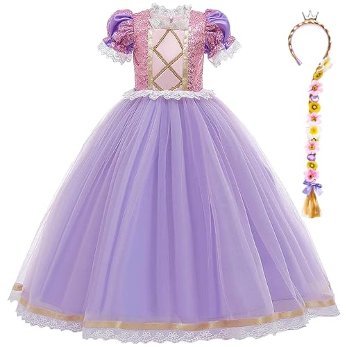 Karneval Rapunzel Kostüm Rapunzel Mädchen Rapunzel Kostüm Prinzessin mit Zubehör Rapunzel Kleid Mädchen Verkleidung Karneval Halloween Weihnachten Party Geburtstag, W-100 cm von Hamanasu