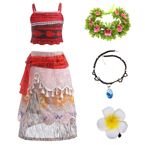 Kleid für Mädchen Moana Kostüm Vaiana Mädchen Kleid Prinzessin Vaiana Co Blumenkranz Halskette Hawaiikostüm Karneval Cosplay Kostüm Geburtstagsfeier Kinder Halloween, N-110 von Hamanasu