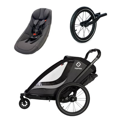 hamax Kinderfahrradanhänger Cocoon ONE Einsitzer grey/black inkl. Jogger Rad und Babysitz von Hamax