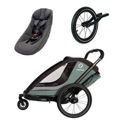 hamax Kinderfahrradanhänger Cocoon Zweisitzer green/black inkl. Jogger Rad und Babysitz von Hamax