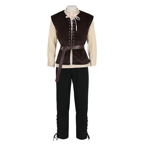 Herrenkostüm Party Cosplay Party Wikinger Kostüm Piratenkostüm für Erwachsene Halloween Kostüm Männer Mittelalter Kleidung Karneval Theater Bühne Faschingskostüme (Beige, S) von Hamender