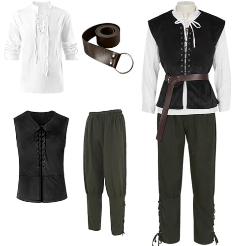 Herrenkostüm Party Cosplay Party Wikinger Kostüm Piratenkostüm für Erwachsene Halloween Kostüm Männer Mittelalter Kleidung Karneval Theater Bühne Faschingskostüme (Weiß, XXL) von Hamender