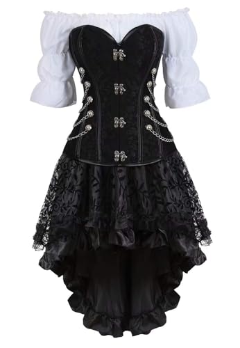 Korsettkleid, 3-teiliges Outfit für Damen, Piraten-Bustiers, Rock, weiße Bluse, Set Costumen Renaissance (A, 3XL) von Hamender