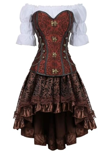 Korsettkleid, 3-teiliges Outfit für Damen, Piraten-Bustiers, Rock, weiße Bluse, Set Costumen Renaissance (E, XS) von Hamender