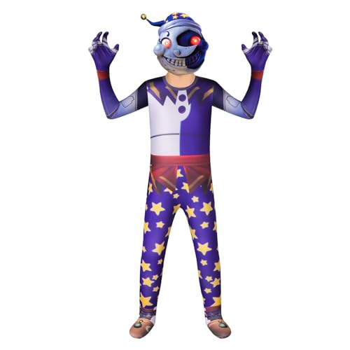 Sundrop Moondrop FNAF Cosplay-Kostüm, FNAF, Sicherheitsbruch, Spiel, Monster-Boss, Clown, Overall, Halloween, Karneval, Party-Outfit (B, 120) von Hamender