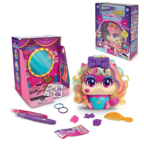 Hamstars Popstar-Garderobe in Lautsprecher-Design, 1 Hamstar Monica, die in ihrer Garderobe gestylt Werden kann. Spielzeug-Hairstyling-Zubehör enthalten. Tolles Hairstyling-Spielset für Stylistinnen von Hamstars