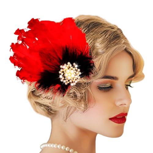 Handcess 1920er Flapper Haarspange Rote Feder Kopfbedeckung Vintage Strass Kopfschmuck Gatsby Kostüm Haarschmuck für Frauen Handcess 1920er Flapper Haarspange Rote Feder Kopfbedeckung Vintage Strass Kopfschmuck Gatsby Kostüm Haarschmuck für Frauen von Handcess