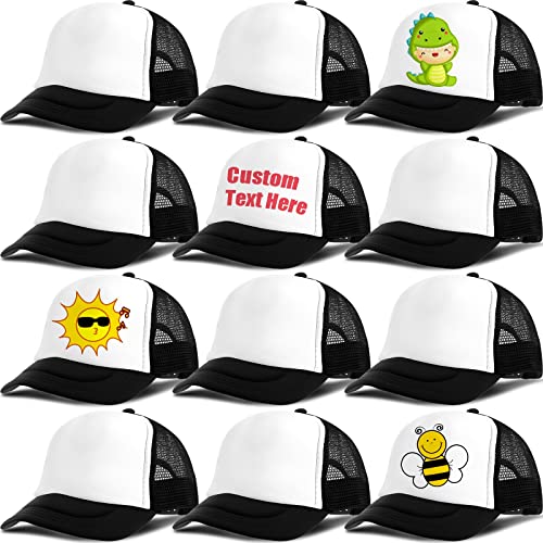 Trucker-Mütze für Kinder, Sommer-Polyester-Netzkappe, verstellbar, Sublimation, blanko, Baseballmützen für den Außenbereich, 12 Stück, Schwarz, Einheitsgröße von Handepo