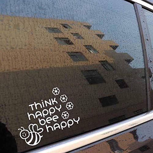 Think Happy Bee Happy Fun Window Bumper Sticker Vinyl Decal 15.5CM x 11.7CM - White von Handmade By Stukk