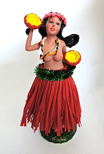 Hang Loose Aloha Wackel Hula Mädchen Figur Hawaii Hula Doll (16cm) Rot-Bastrock Dashboard Doll von Guoml