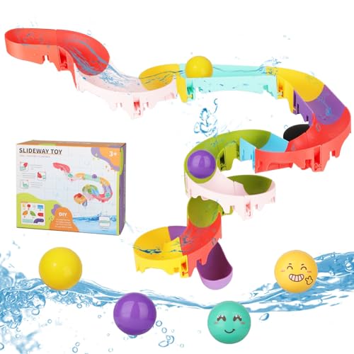 Hanmulee Bad Spielzeug für Kleinkinder, Baby Badewanne Spielzeug mit Dia Track Bälle, 32Pcs DIY Dusche Wasserrutsche Bad Spielzeug für 3 4 5 Jahre alt, Bad Zeit Spielzeug Geschenke für Kinder von Hanmulee