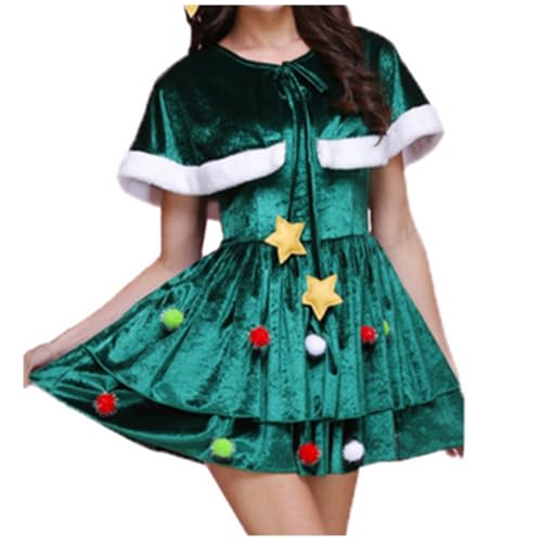 Hanraz Elfen Kostüm Damen, Weihnachtskostüm Damen, Weihnachtself, Tannenbaum Kostüm, Weihnachtswichtel Kostüm, Elfenkleid, Weihnachts Kostüm, Weihnachtsfrau Kostüm, Wichtelkostüme Erwachsene von Hanraz