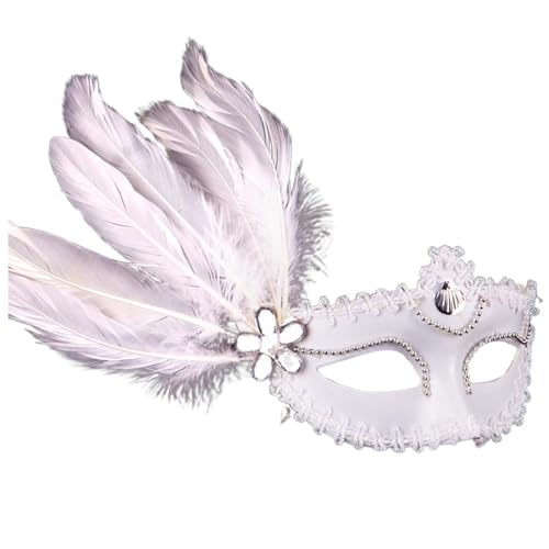 Hanraz Masken Kostüm Herrenmottopartymaskenball Damen Weißmasquerade Mask, Karneval Zubehör Venezianische Masken Für Frauen Pfau Kostüm Mit Feder Maske von Hanraz