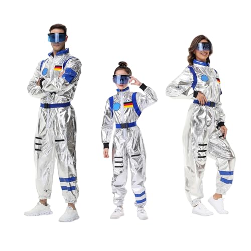 Hanraz alien kostüm, karnevalskostüme damen, Astronauten Kostüm Familie Set Silber Weltraum Kostüm Faschingskostüme Karnevalskostüme Astronaut Overall Space Kostüm für Cosplay Karneval von Hanraz