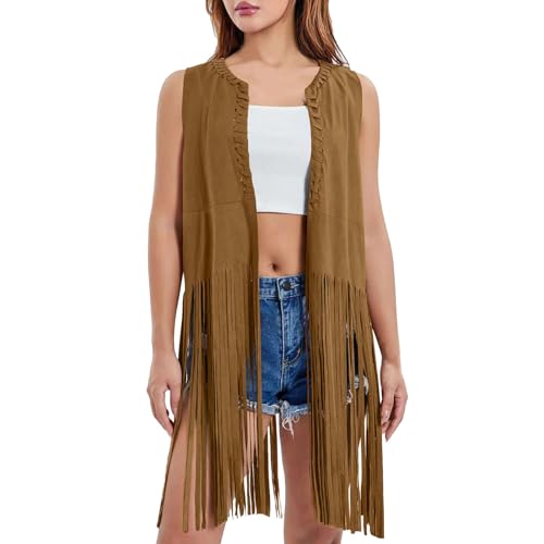 Hanraz fransenweste damen beige, sale angebote, Indianer Kostüm Damen, Indische Kleidung Damen Kostüm Karneval Damen Western Outfit Damen Indianer Kostüm Kostüm Damen für Karneval Mottoparty von Hanraz