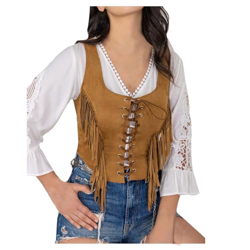 Hanraz hippie kostüm damen pink, outlet angebote, Cowgirl Outfit Damen, Country Kleidung Damen Indianer Kostüm Fasching Kostüm Damen 70er Jahre Accessoires Fransenweste Damen für Karneval Mottoparty von Hanraz