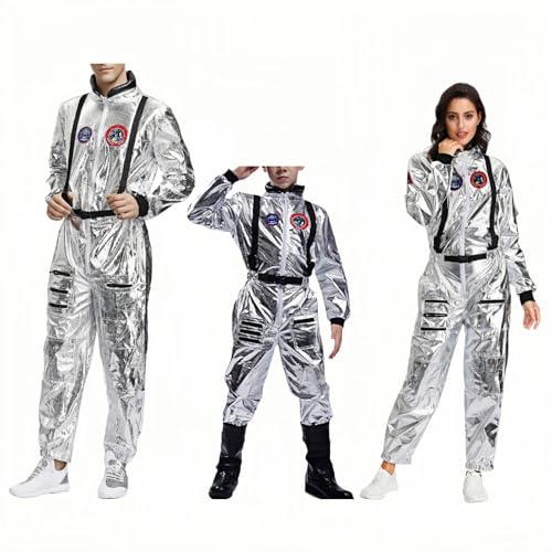 Hanraz kostüm herren lustig, karnevalskostüme damen, Astronauten Kostüm Familie Set Silber Weltraum Kostüm Faschingskostüme Karnevalskostüme Astronaut Overall Space Kostüm für Cosplay Karneval von Hanraz