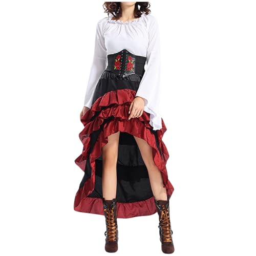 Hanraz piratenkostüm damen mit hose, Piratenkostüm Damen Retro Vintage Mittelalter Kostüm Damen - Piratenkleid Damen Kostüm Pirat Damen Für Frauen Fasching Karneval Mottoparty von Hanraz