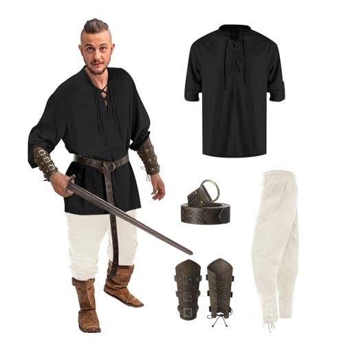 cowboy kostüm herren, sale angebote, Piratenkostüm Herren 4 Stück Vintage Renaissance Mittelalter Gothic Mantel Herren Mittelalter Hose Herren Faschingskostüme Für Fasching Karneval von Hanraz