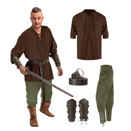 fasching kostüm herren, blitzangebote, Piratenkostüm Herren 4 Stück Vintage Renaissance Mittelalter Gothic Mantel Herren Mittelalter Hose Herren Faschingskostüme Für Fasching Karneval von Hanraz